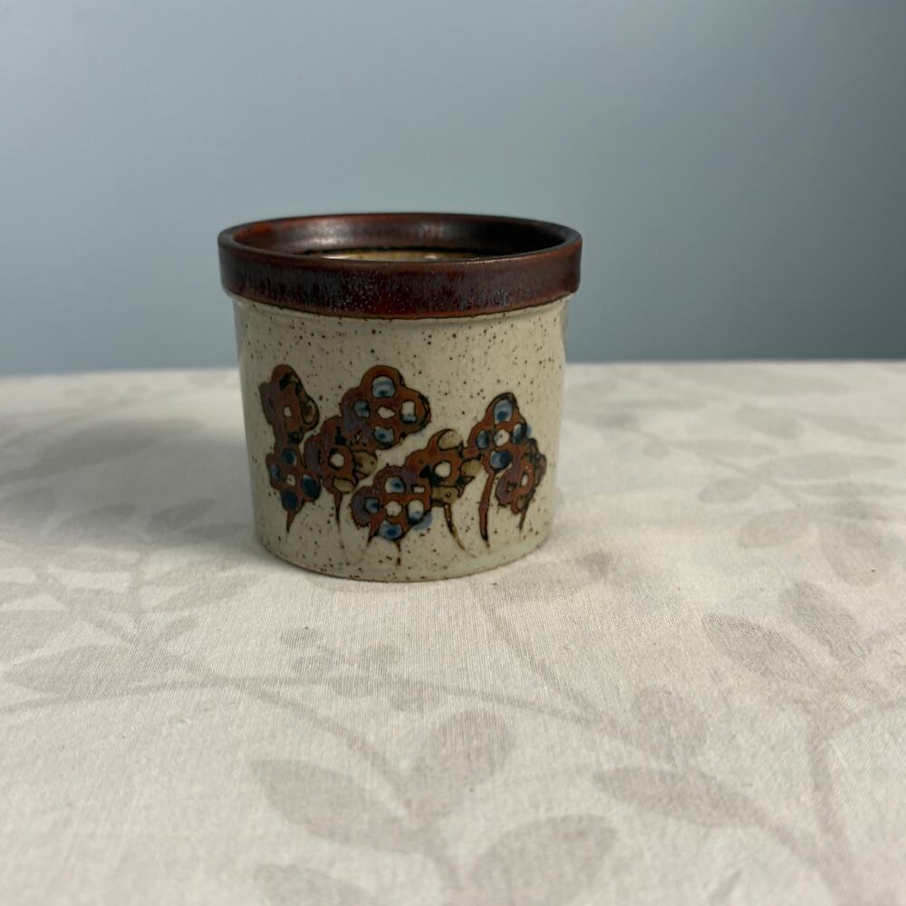 Vintage Takahashi Japan Stoneware Planter Speckled Floral Boho 1970s Mini earthy